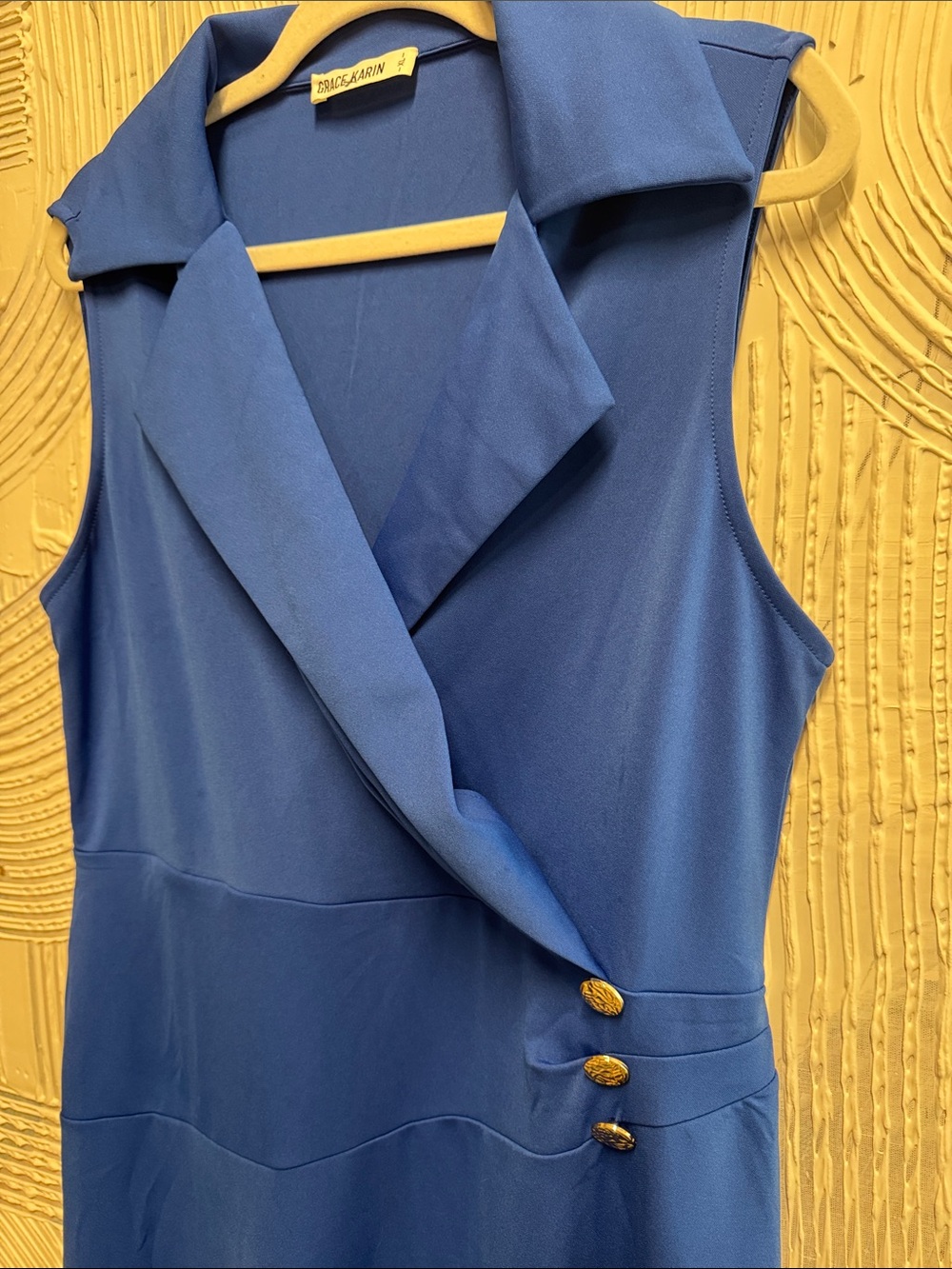 Grace Karin Cobalt Blue Sleeveless Wrap-Style Midi Dress - Picture 4 of 7